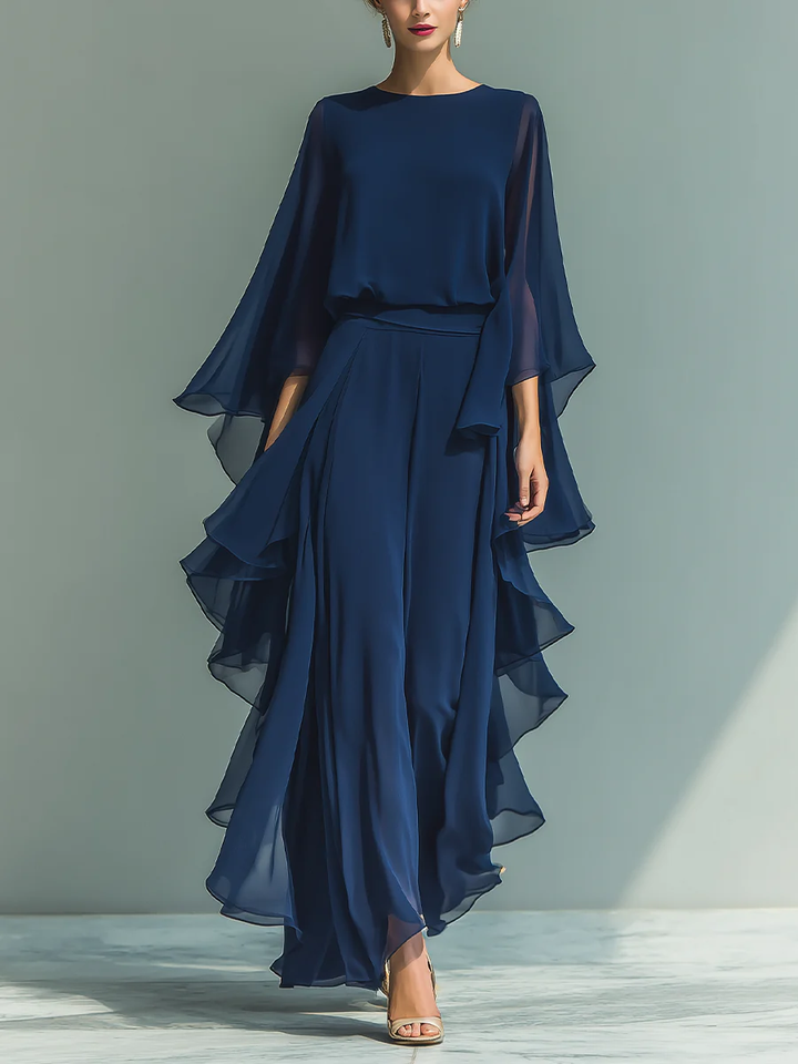Rosanna | Flowing Cape-Sleeve Two-Piece Set