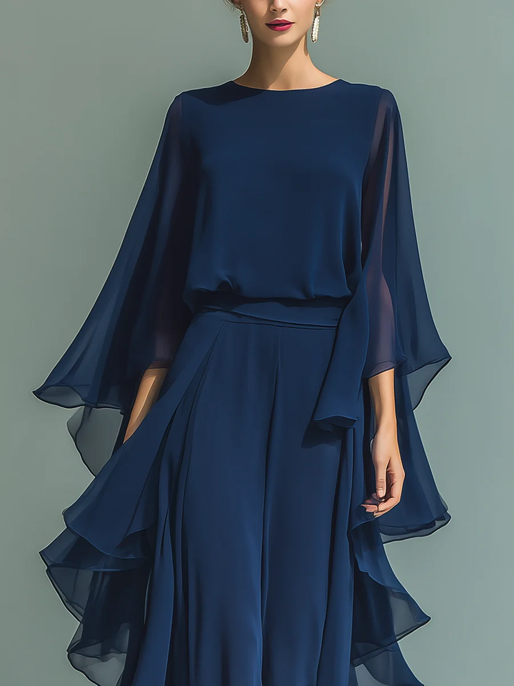 Rosanna | Flowing Cape-Sleeve Two-Piece Set