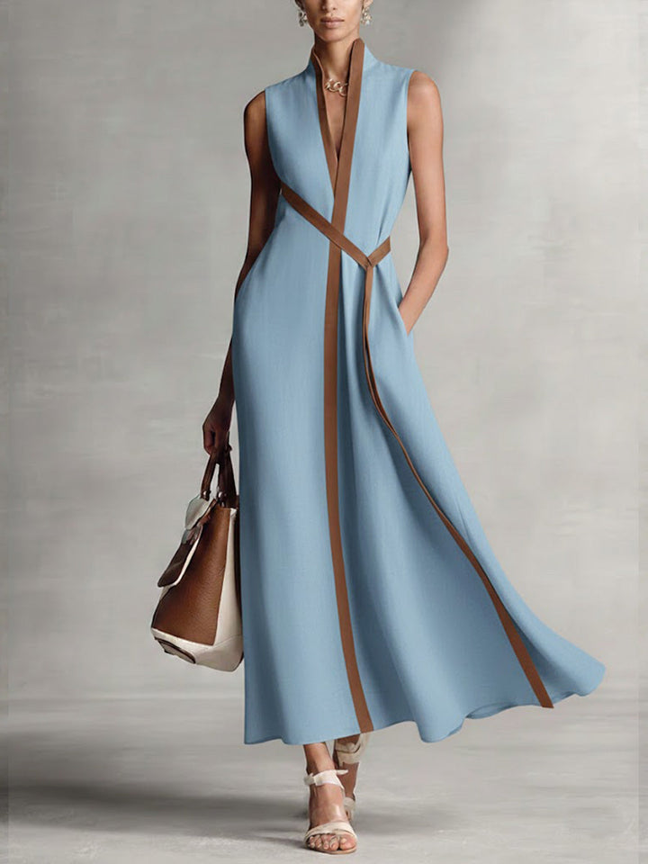 Verity | Contrast-Trim Sleeveless Midi Dress