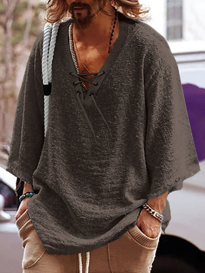 Dorian | Relaxed Lace-Up V-Neck Shirt