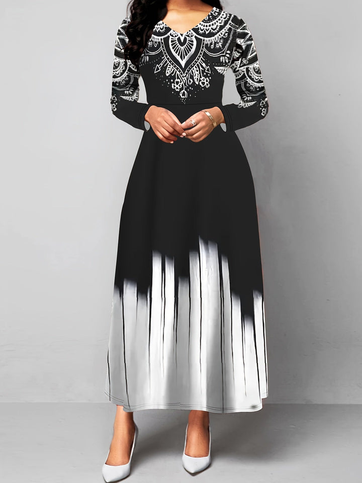 Nadia | Ornate Print Flared Maxi Dress