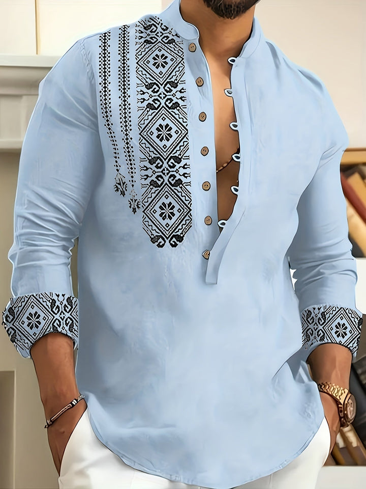 Elias | Patterned Long Sleeve Henley Shirt
