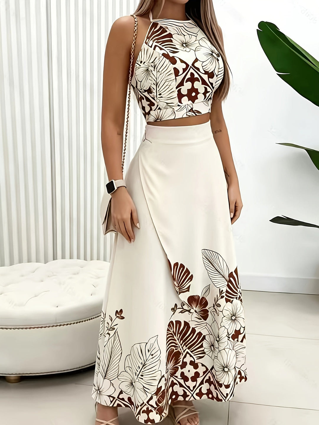 Maura | Tropical Print Two-Piece Skirt Set