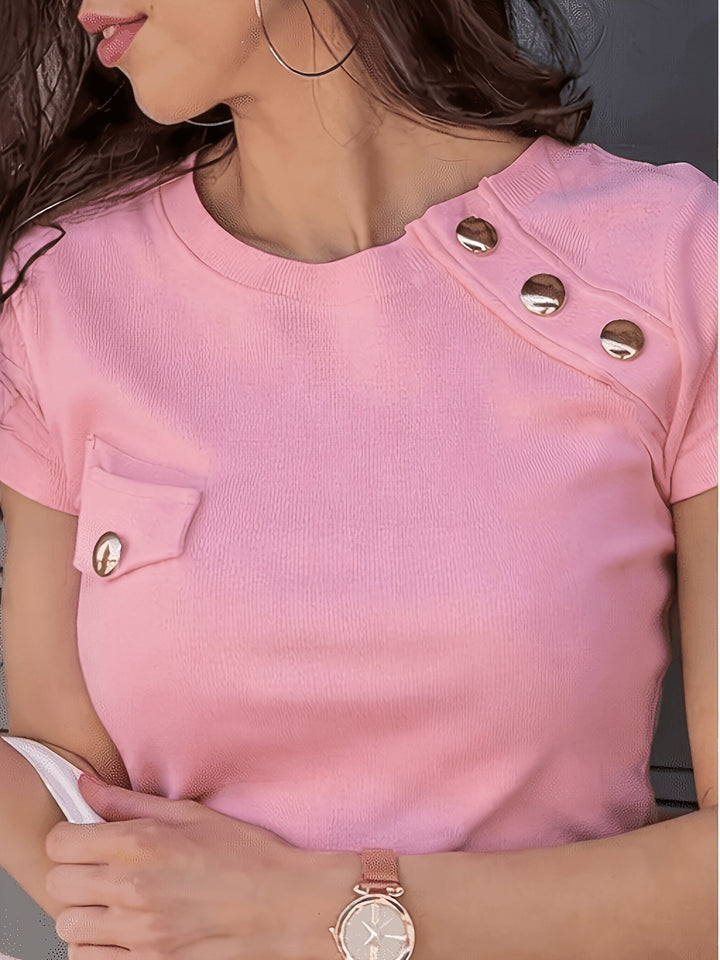 Isla | Button-Accent Short-Sleeve T-Shirt