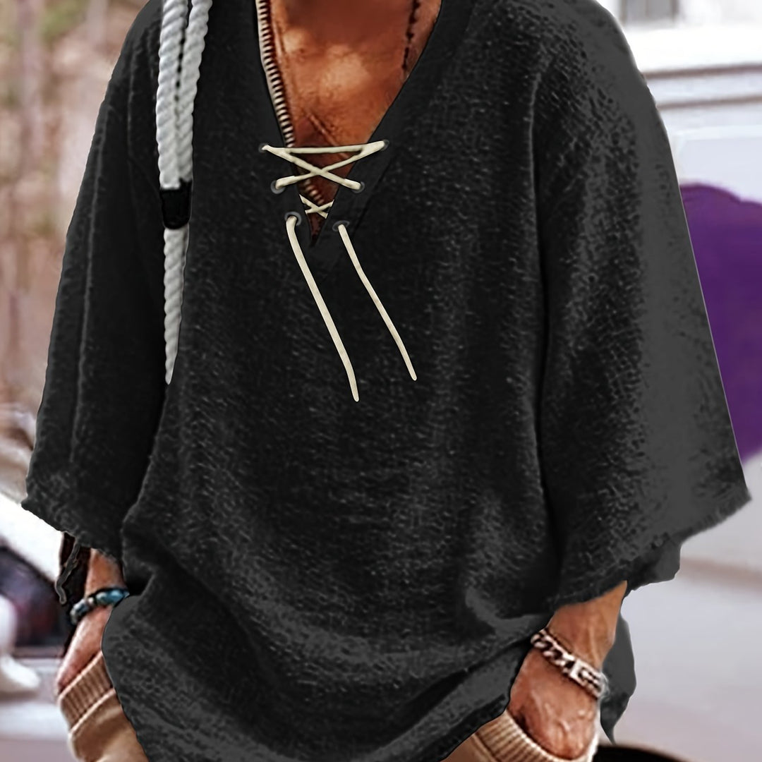 Dorian | Relaxed Lace-Up V-Neck Shirt