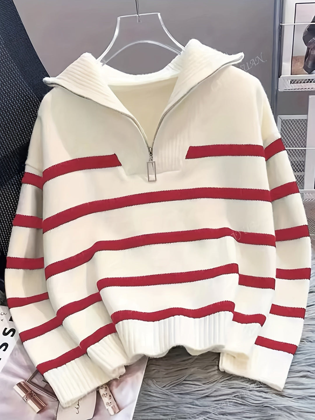 Sabina | Striped Quarter-Zip Jumper