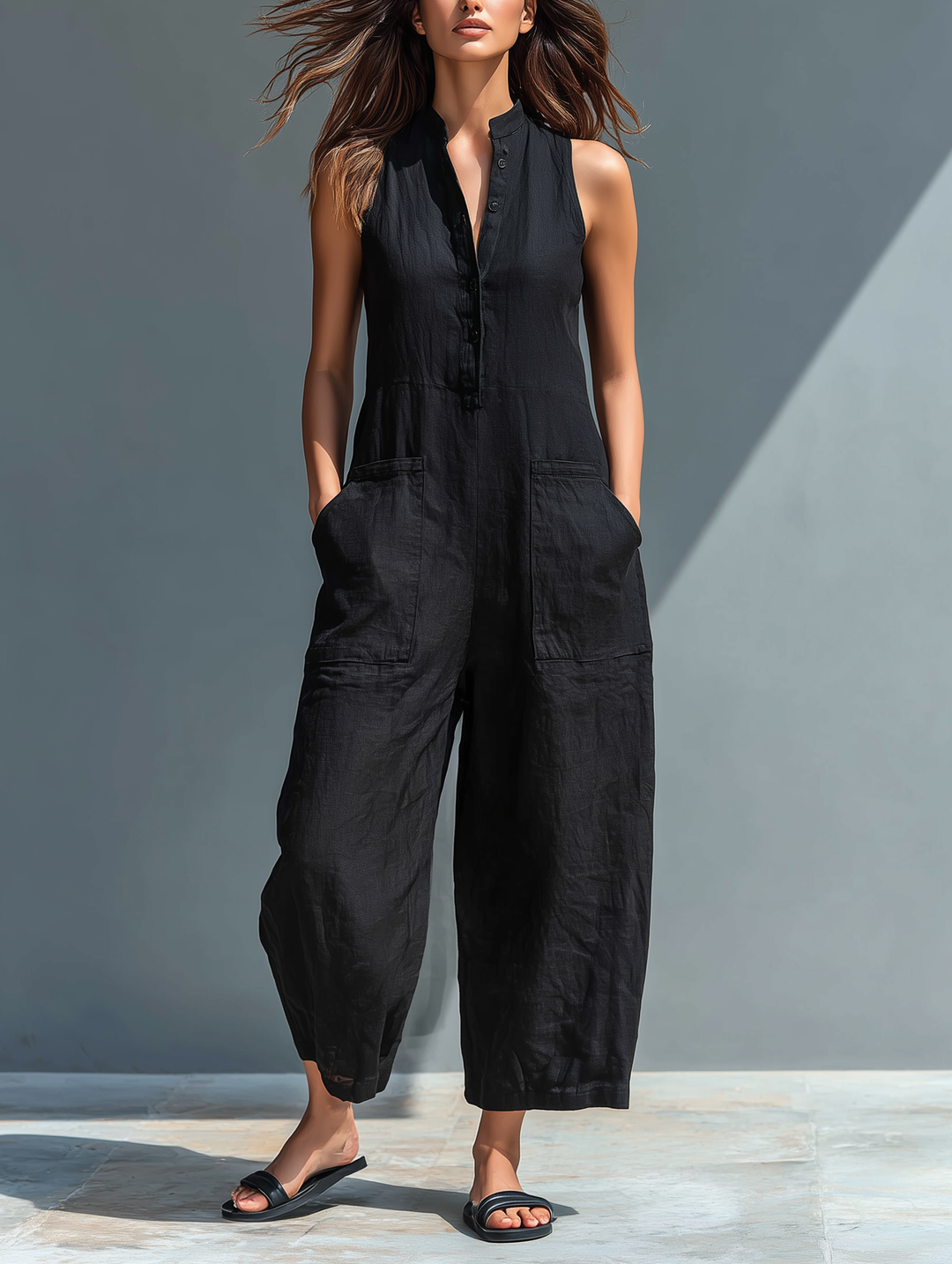 Debra | Elegant Sleeveless Plain Jumpsuit