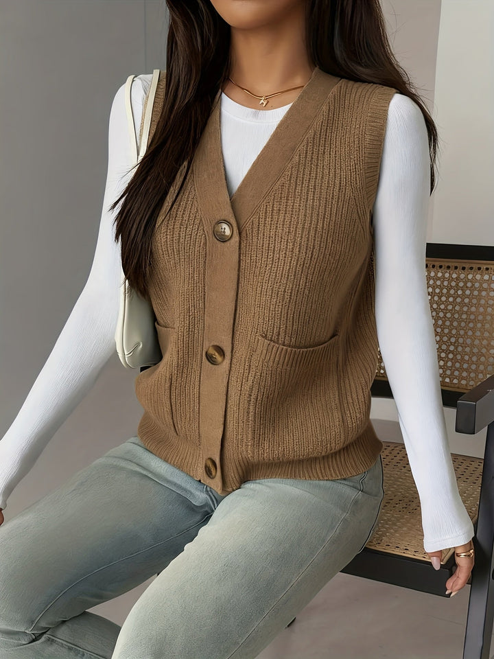 Miriam | Buttoned V-Neck Knit Vest