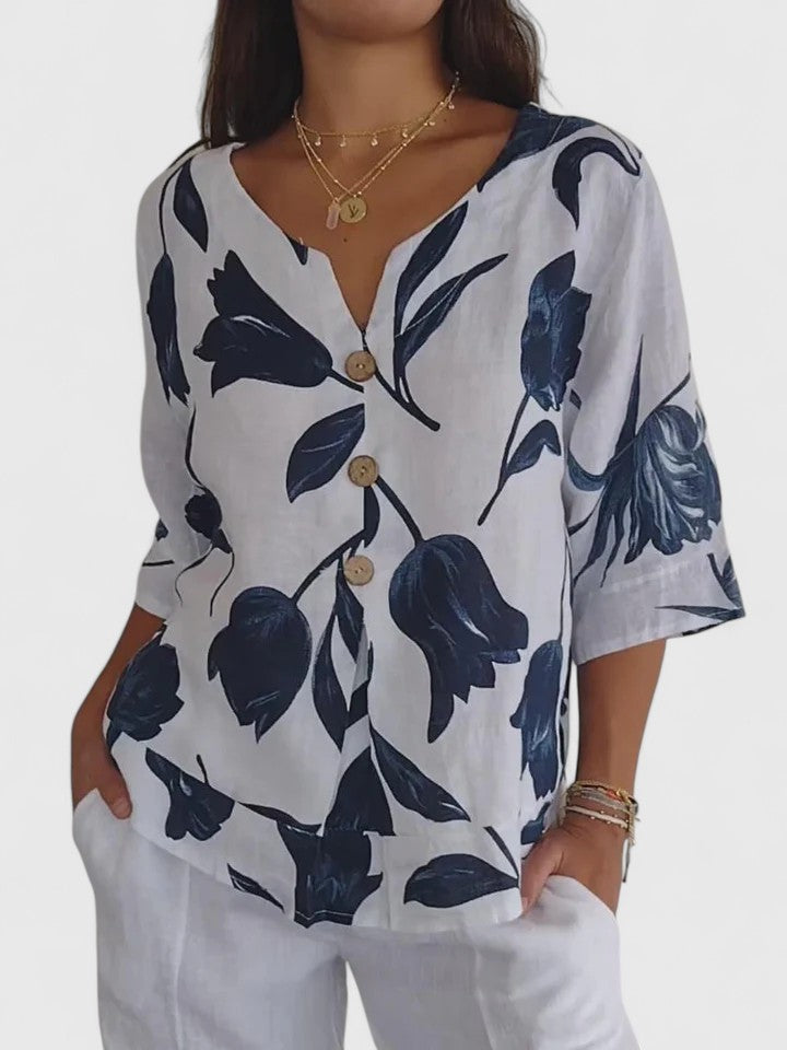 Fleur | Relaxed Floral V-Neck Blouse