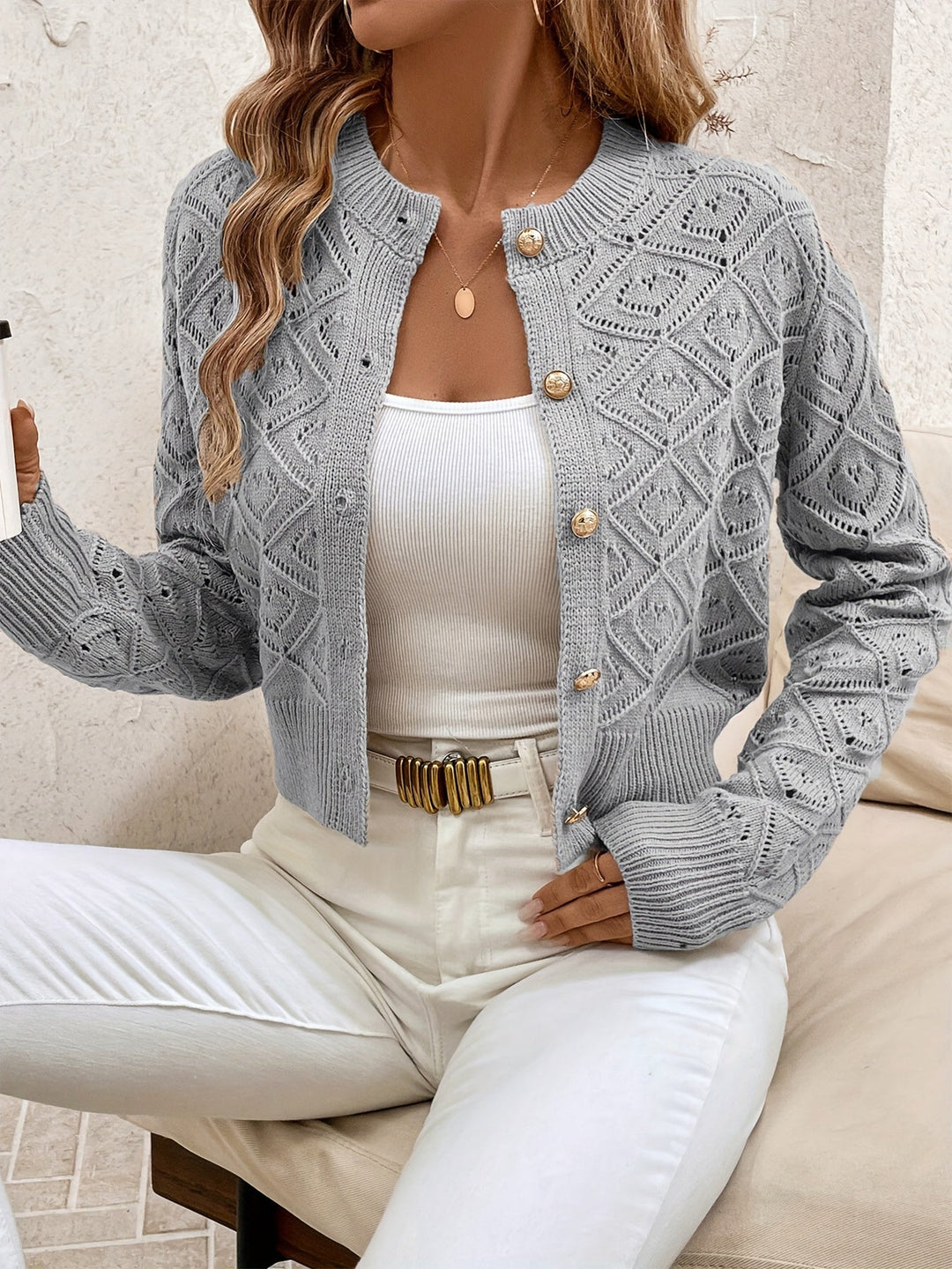 Della | Textured Button-Front Cardigan