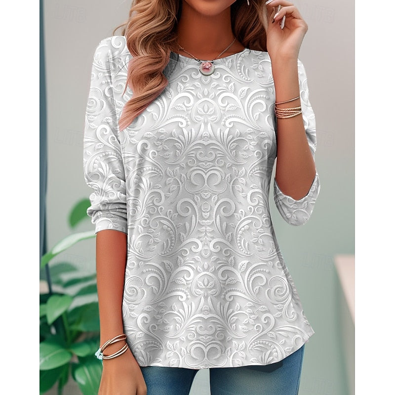 Noelle | Elegant Floral Long-Sleeve Tunic Top