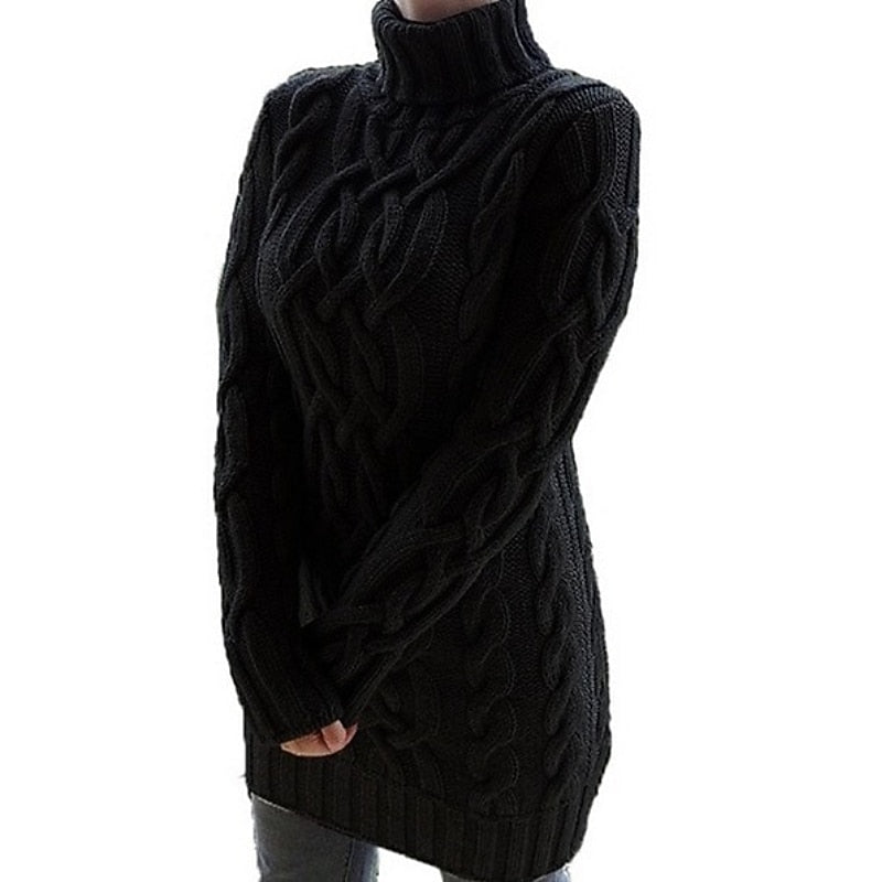 Thea | Cable-Textured Turtleneck Jumper Dress