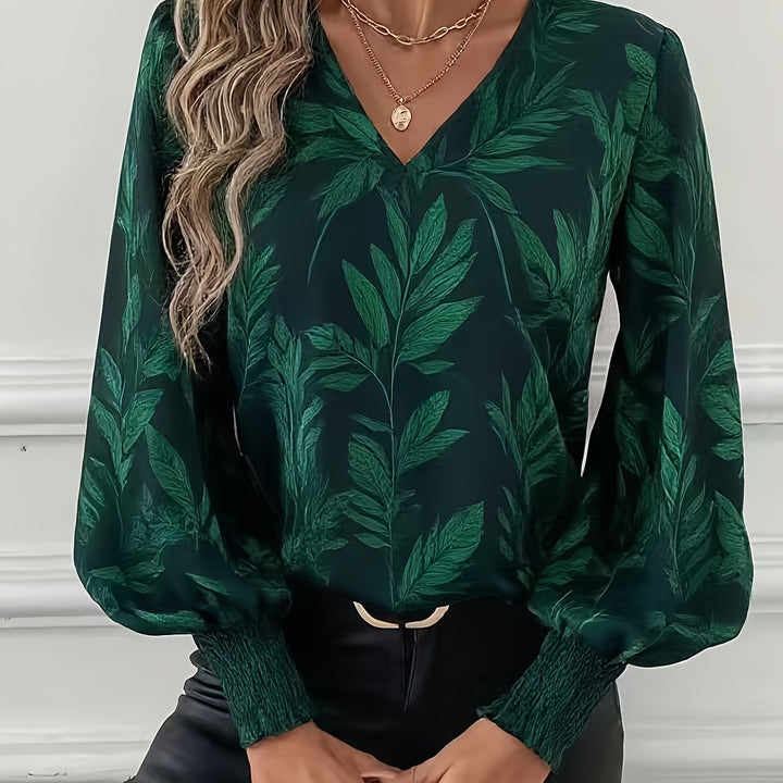 Elena | Botanical V-Neck Blouse