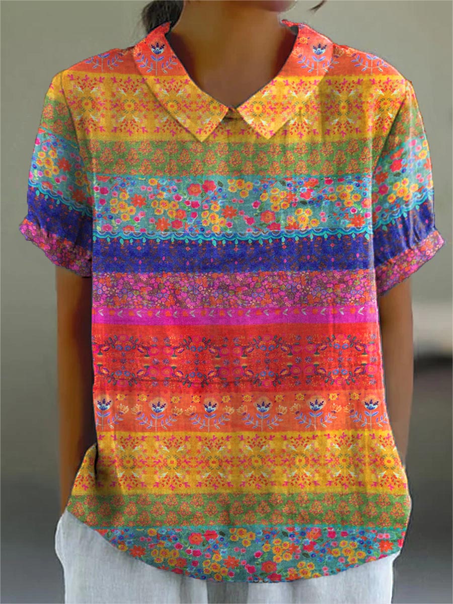 Megan | Elegant Multicolour Floral Striped Shirt