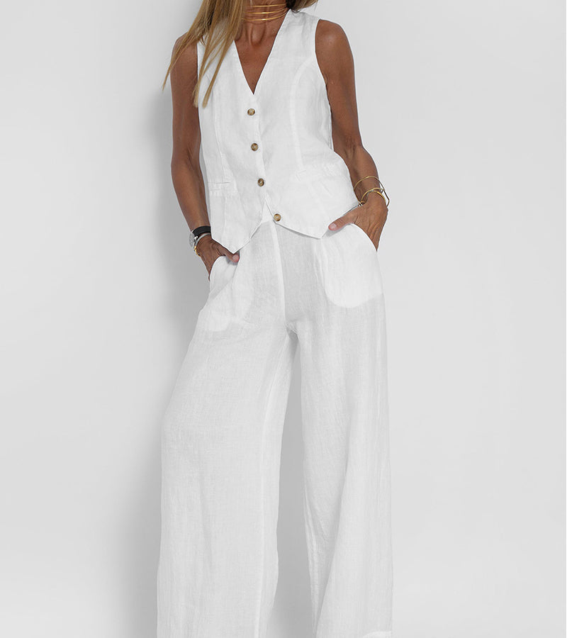 Lauren | Sleeveless V-Neck Vest &amp; Wide-Leg Trousers Set