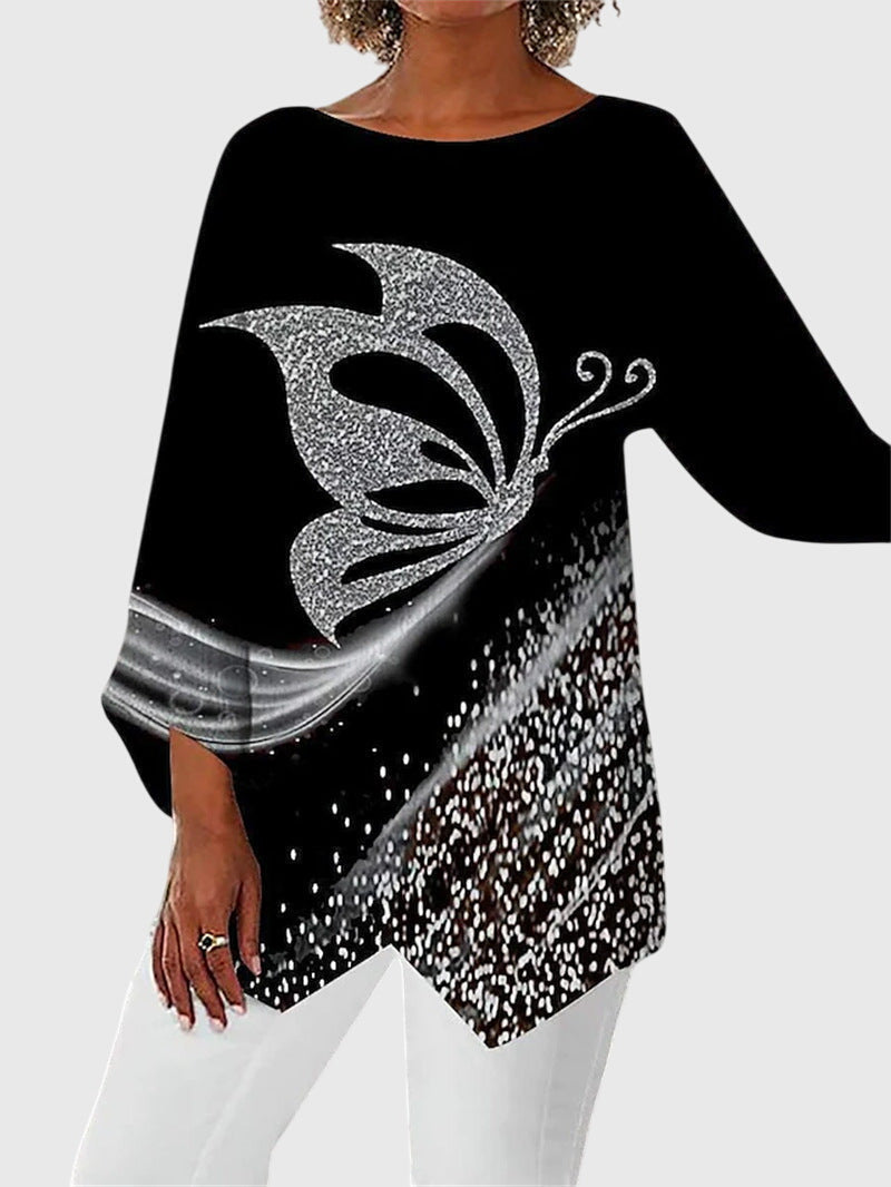 Kathleen | Shimmer Butterfly Long-Sleeve Top