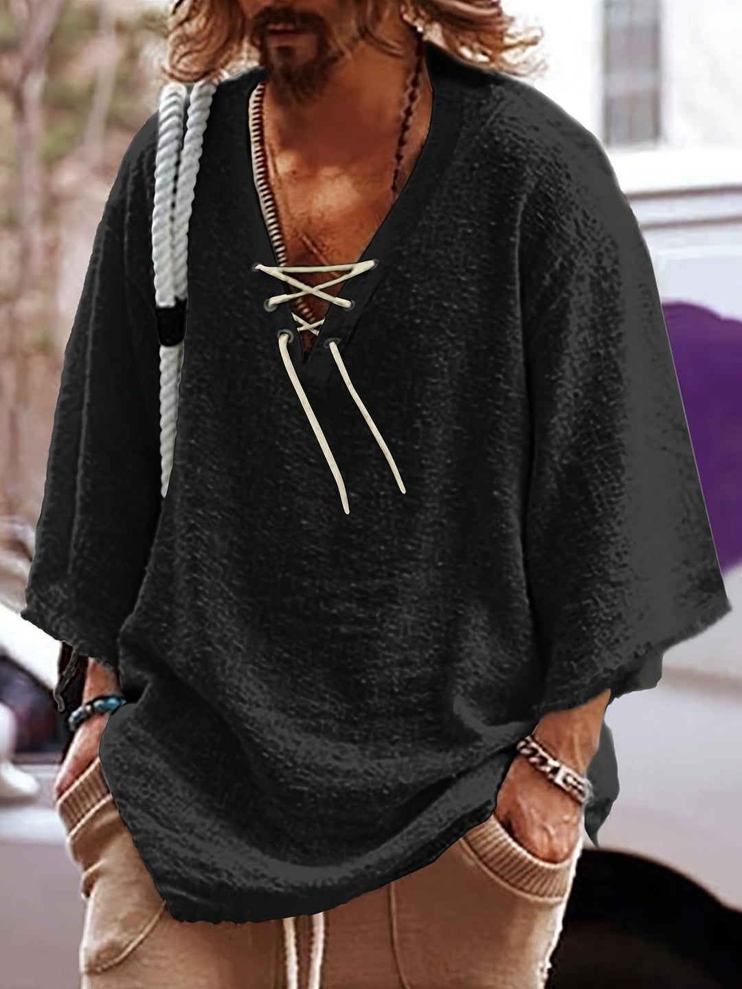 Dorian | Relaxed Lace-Up V-Neck Shirt