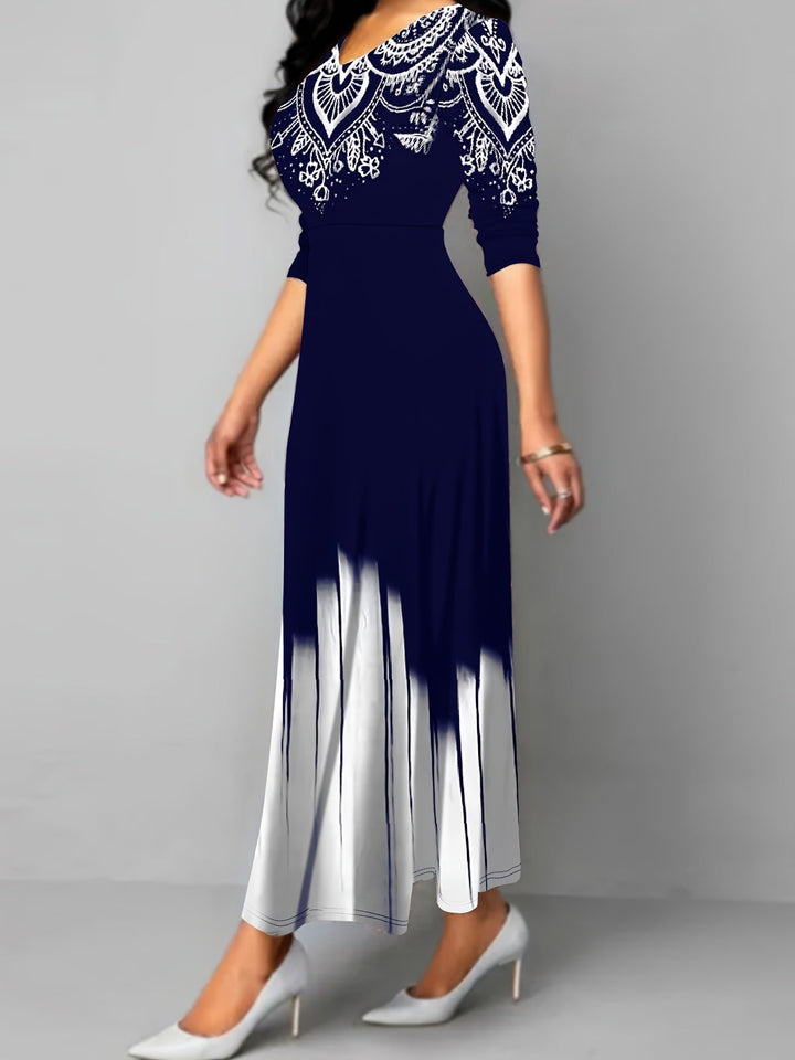 Nadia | Ornate Print Flared Maxi Dress