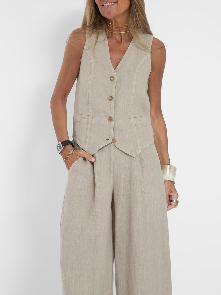 Lauren | Sleeveless V-Neck Vest &amp; Wide-Leg Trousers Set