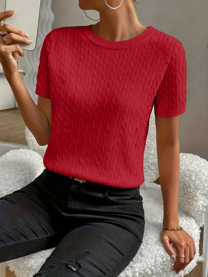 Tabitha | Textured Round Neck Short Sleeve Top