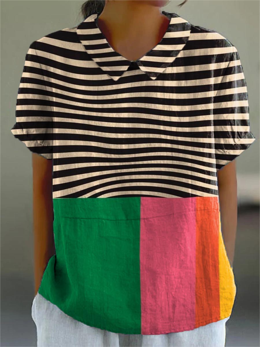 Freya | Stylish Bold Stripes and colour Block Shirt