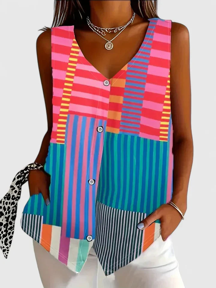 Brenda | Sleeveless Button-Front Blouse