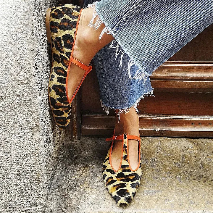 Stylish | Elegant Leopard T-Strap Flats
