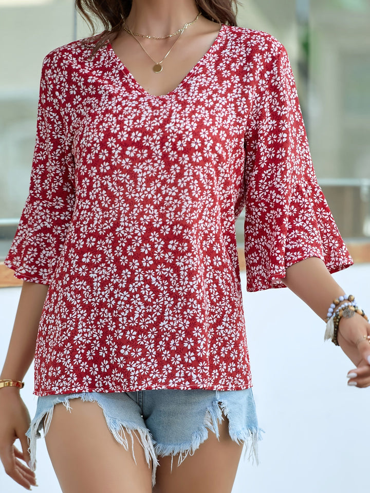 Lorraine | Floral Ruffle-Sleeve Blouse