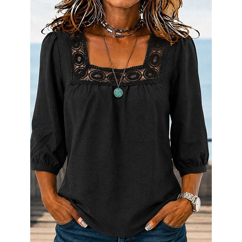 Fern | Lace-Trimmed Square Neck Blouse