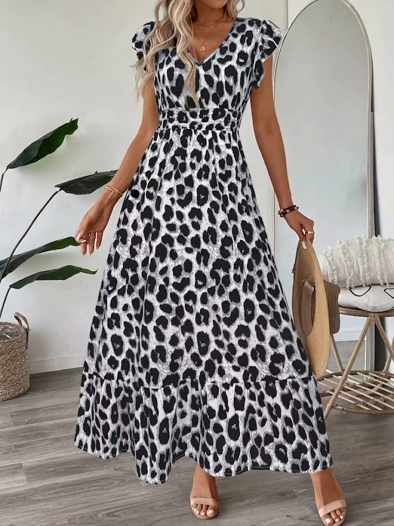 Rosalie | Baroque-Print V-Neck Maxi Dress