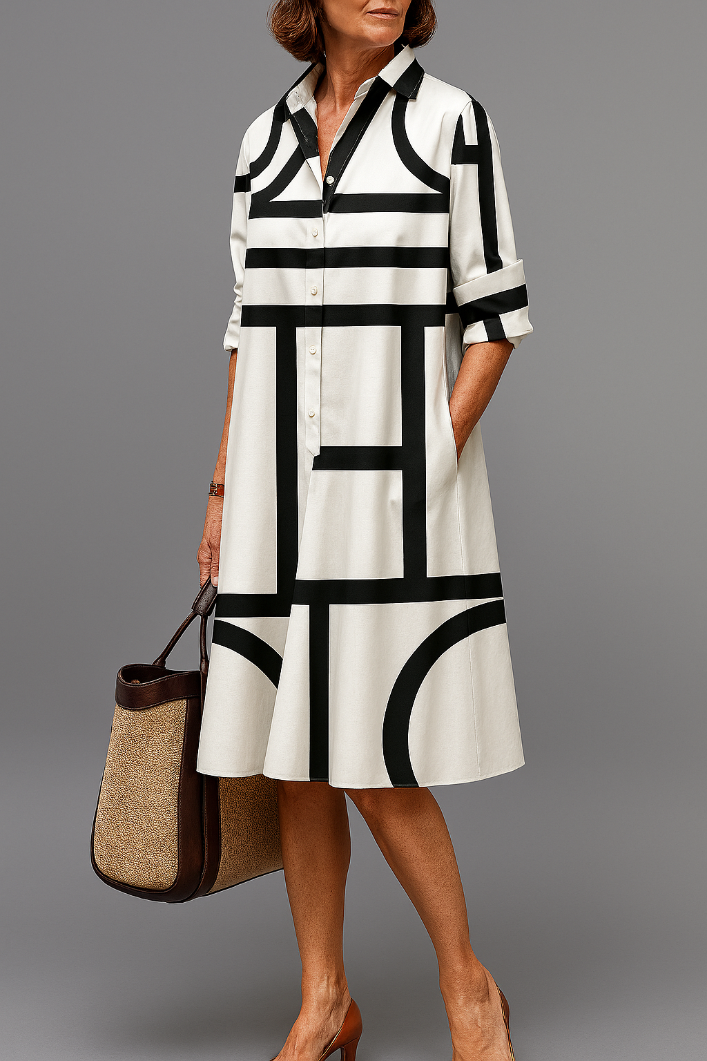 Theodora | Stylish Pattern Collar Midi Dress