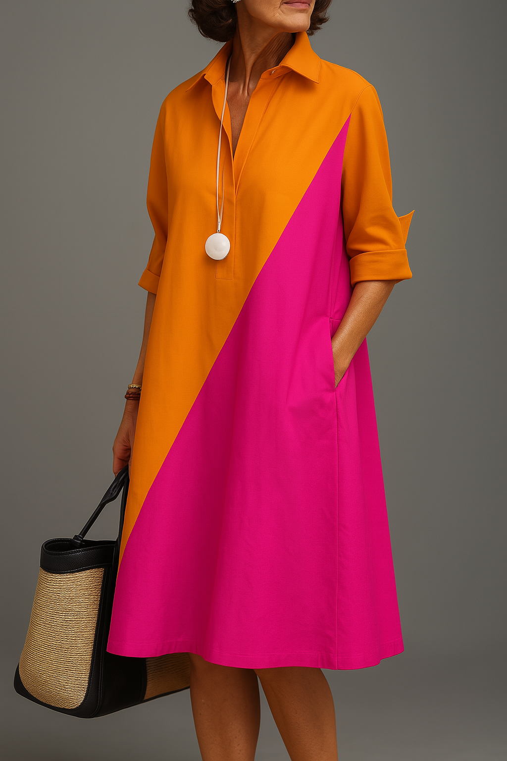 Rowena | Comfortable Two coloured Midi Dress