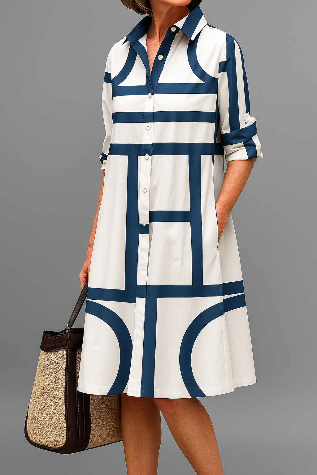 Siena | Sophisticated Pattern Collar Midi Dress