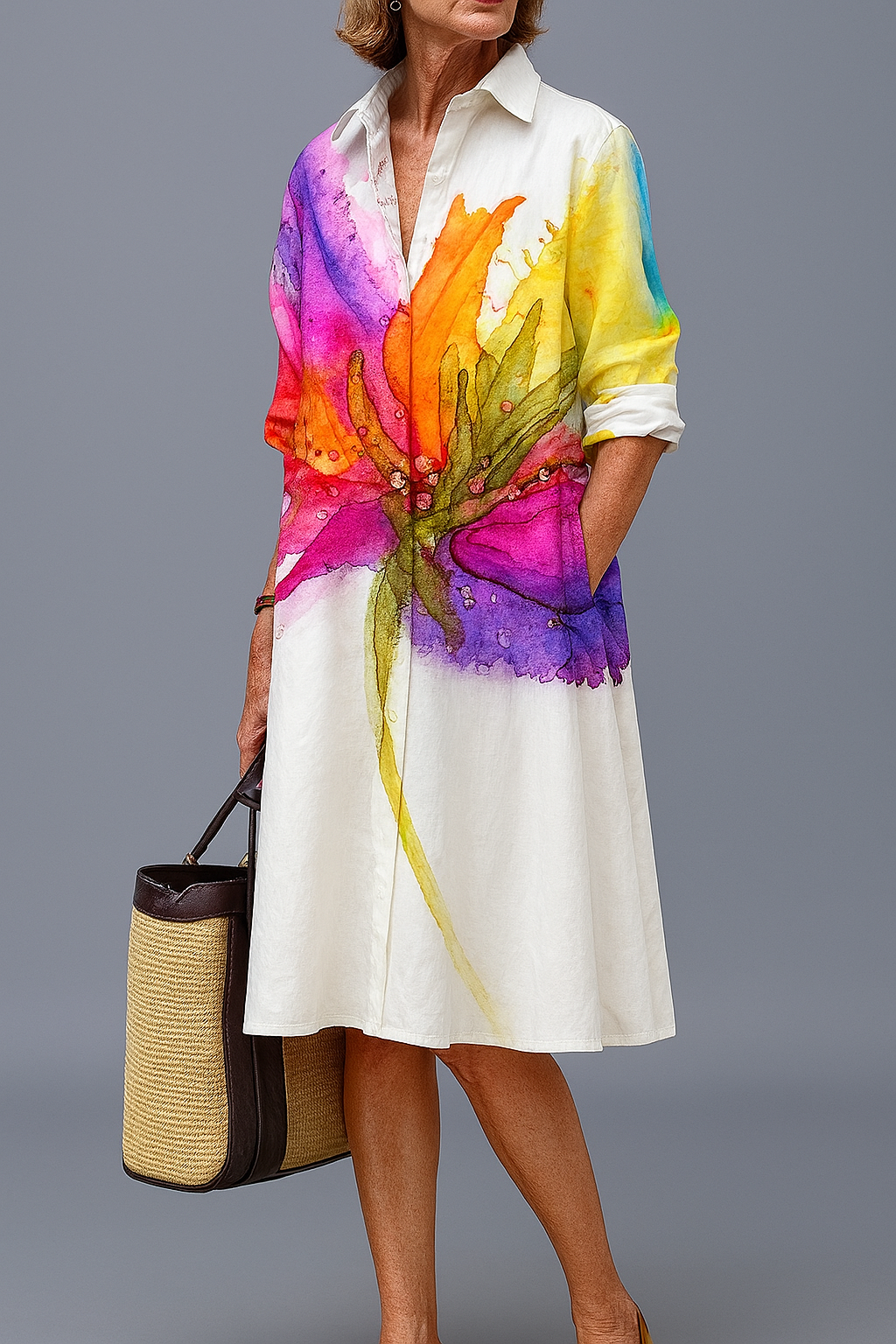 Lydia | Elegant Multicolour Midi Dress