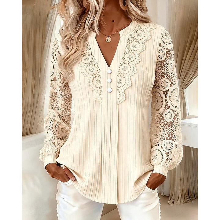 Rosetta | Lace-Trimmed Long Sleeve Blouse