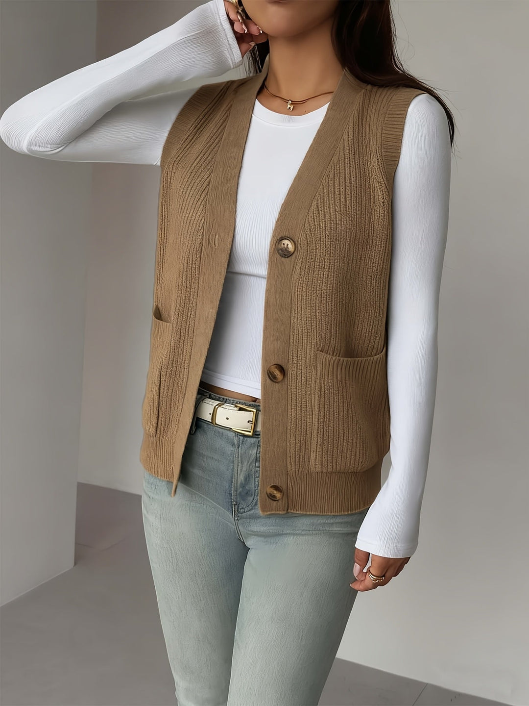 Miriam | Buttoned V-Neck Knit Vest