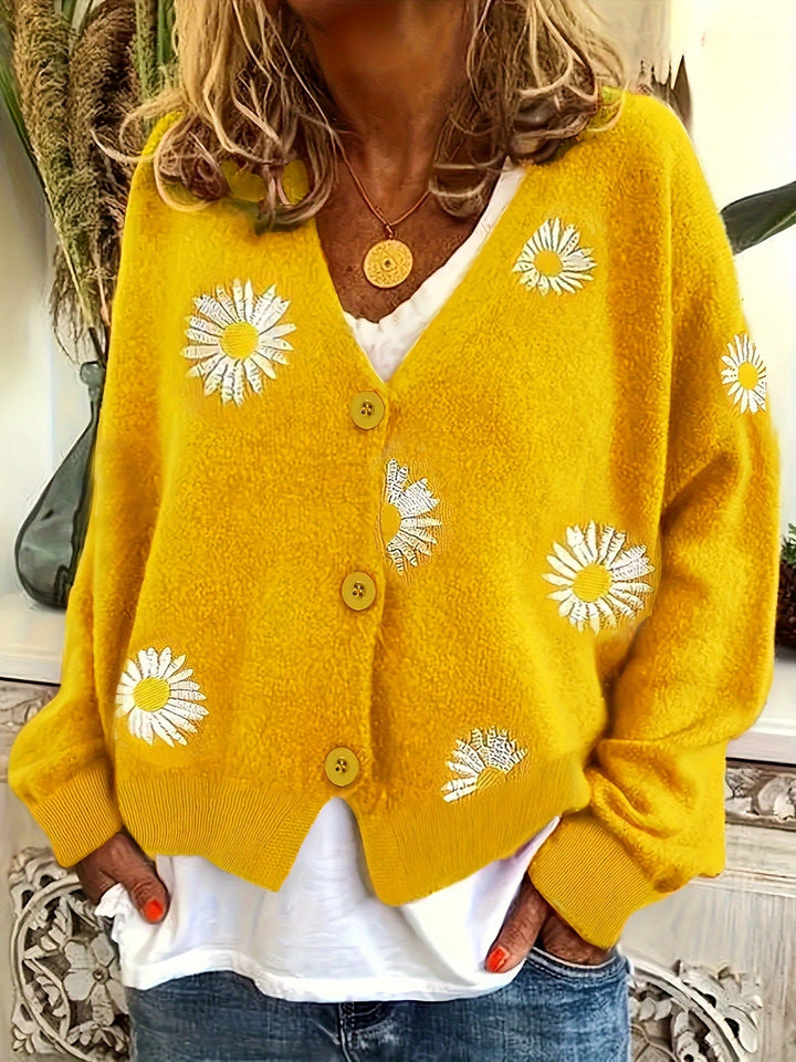 Maribel | Floral Embroidered Button-Front Cardigan