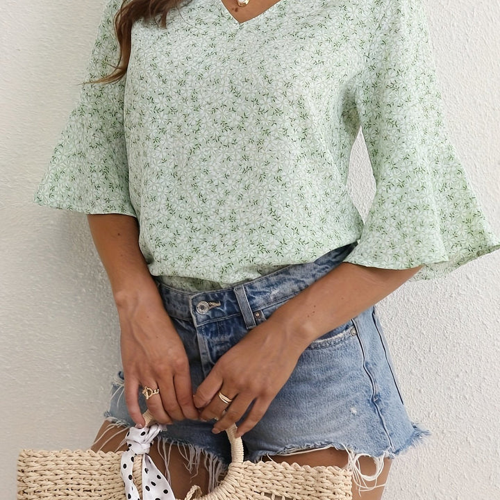 Lorraine | Floral Ruffle-Sleeve Blouse