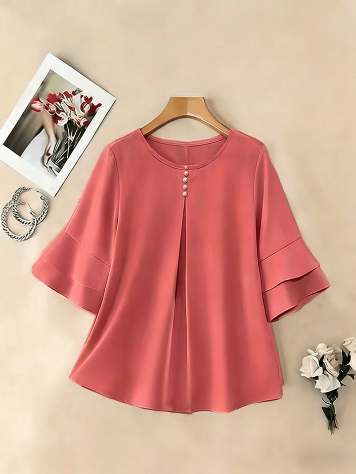Karen | Flared-Sleeve Pleated Blouse