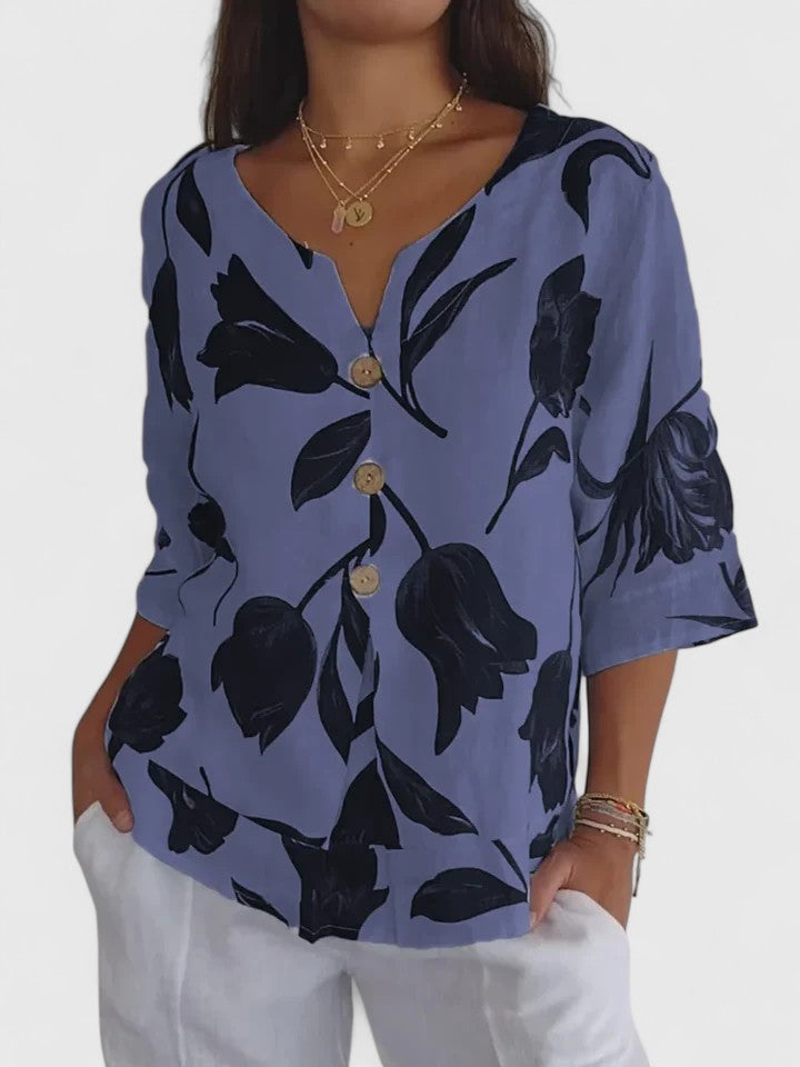 Fleur | Relaxed Floral V-Neck Blouse