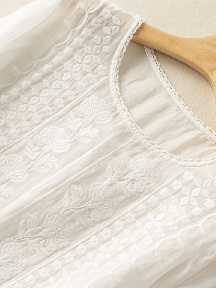 Susannah | Embroidered Scoop-Neck Blouse