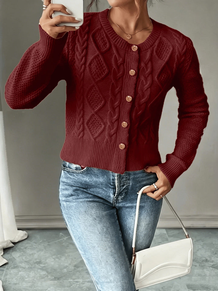 Eleanora | Cable-Knit Button-Front Cardigan