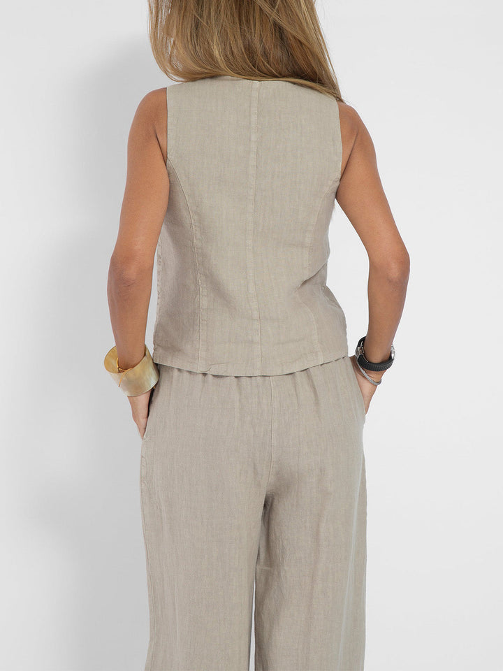 Lauren | Sleeveless V-Neck Vest &amp; Wide-Leg Trousers Set