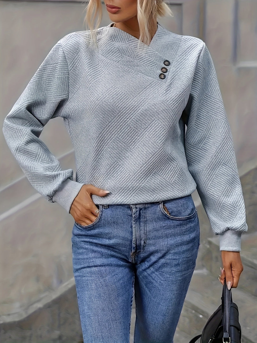 Nadine | Asymmetrical Button-Neck Jumper