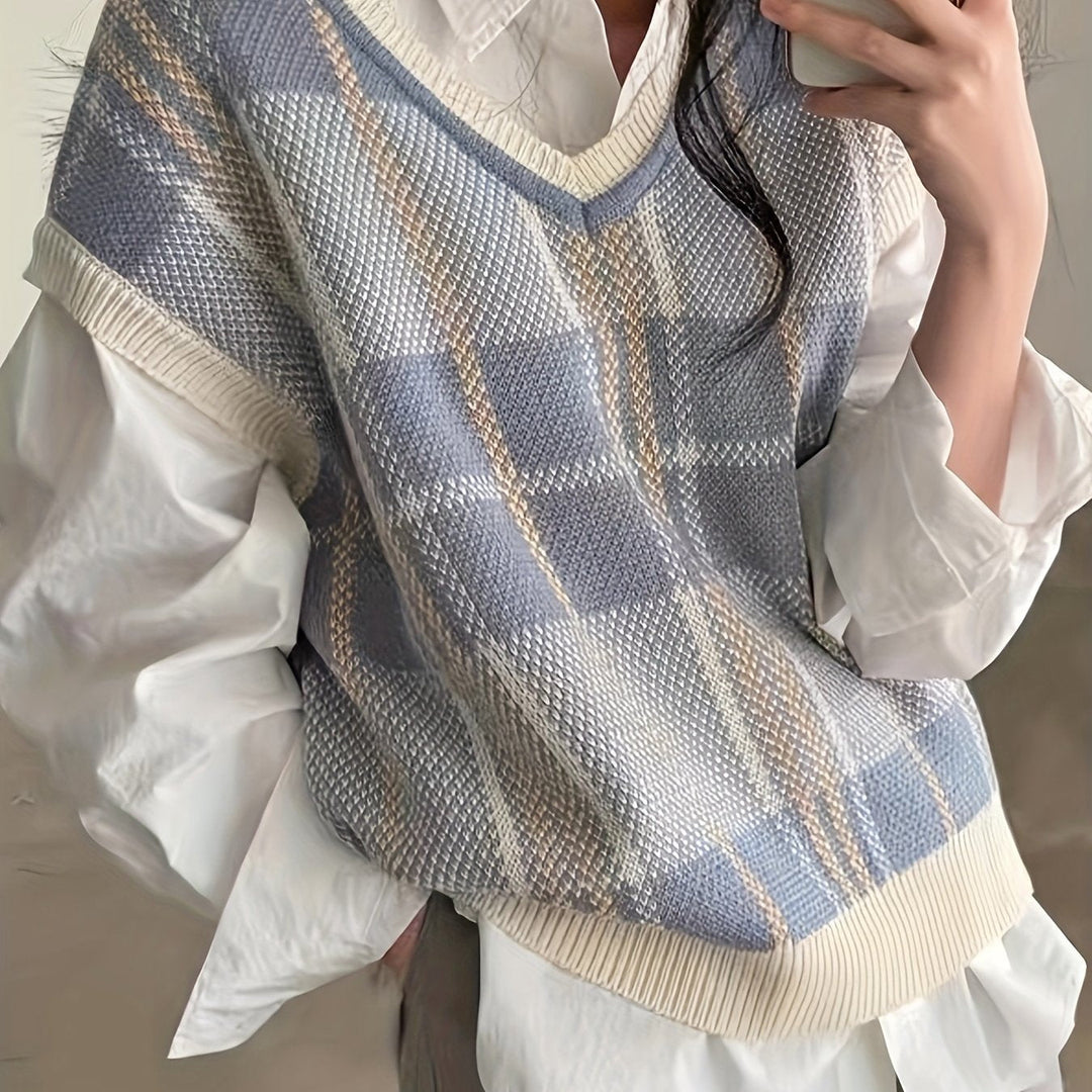 Marnie | Vintage Plaid V-Neck Jumper Vest