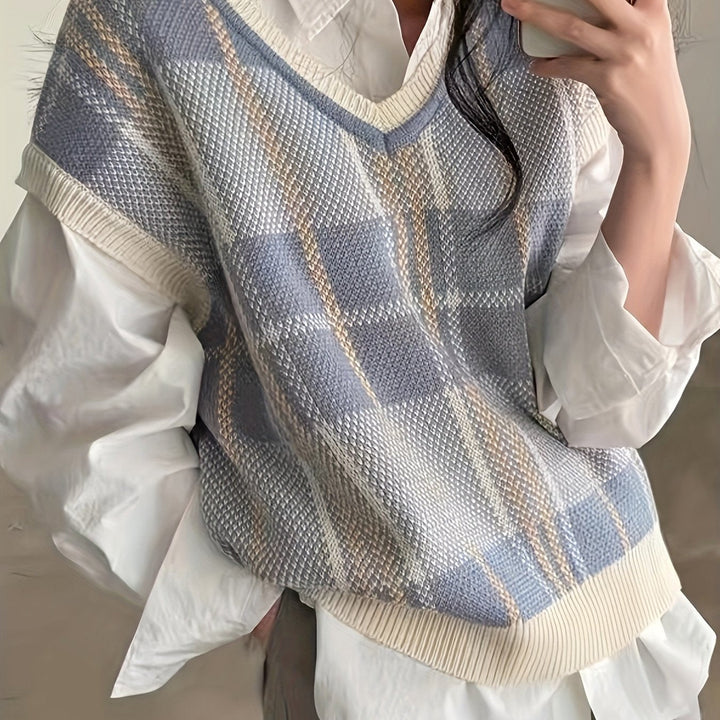 Marnie | Vintage Plaid V-Neck Jumper Vest