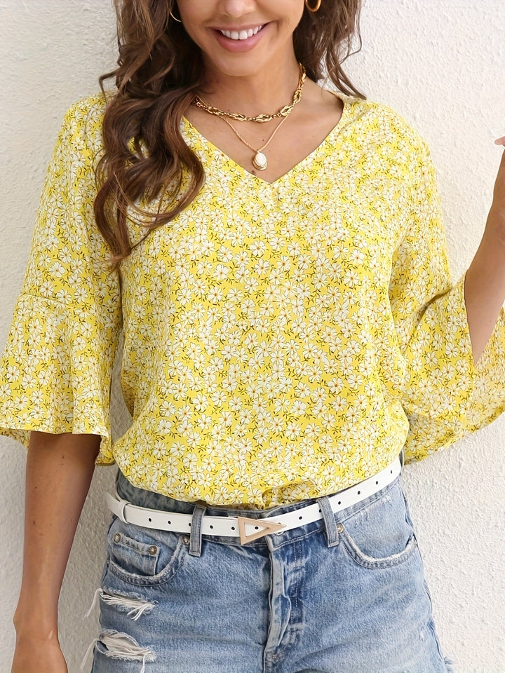 Lorraine | Floral Ruffle-Sleeve Blouse