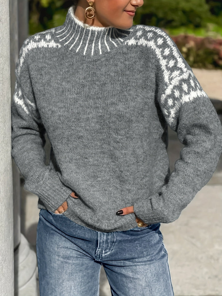 Corinna | Contrast-Trim Mock-Neck Jumper