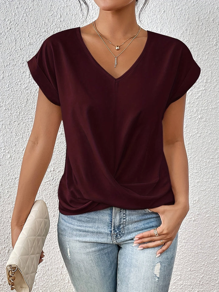 Sophia | Elegant V-Neck Draped Blouse