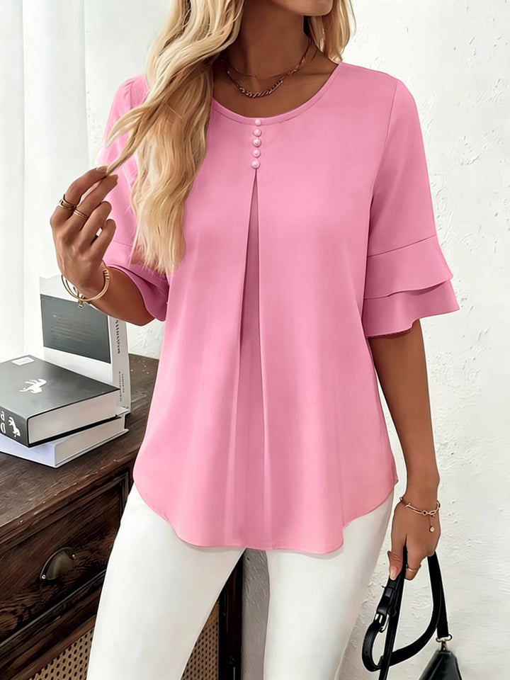 Karen | Flared-Sleeve Pleated Blouse